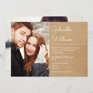 Invitation Script moderne Rustique Kraft 2 Mariage photo