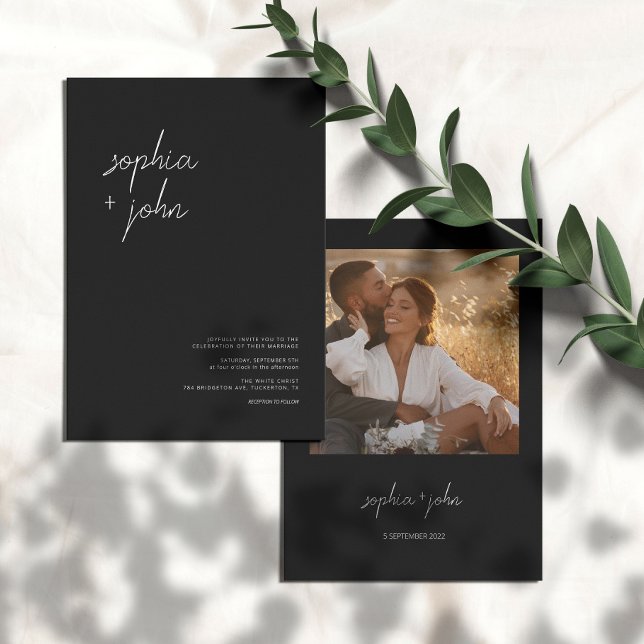 Invitation Script moderne simple Mariage noir tout en un (Créateur téléchargé)