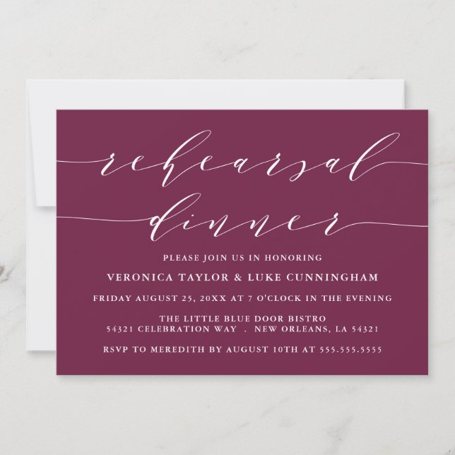 INVITATION SCRIPT MODERNE SIMPLE | RÉPÉTITION DÎNER INVITATIO (Devant)