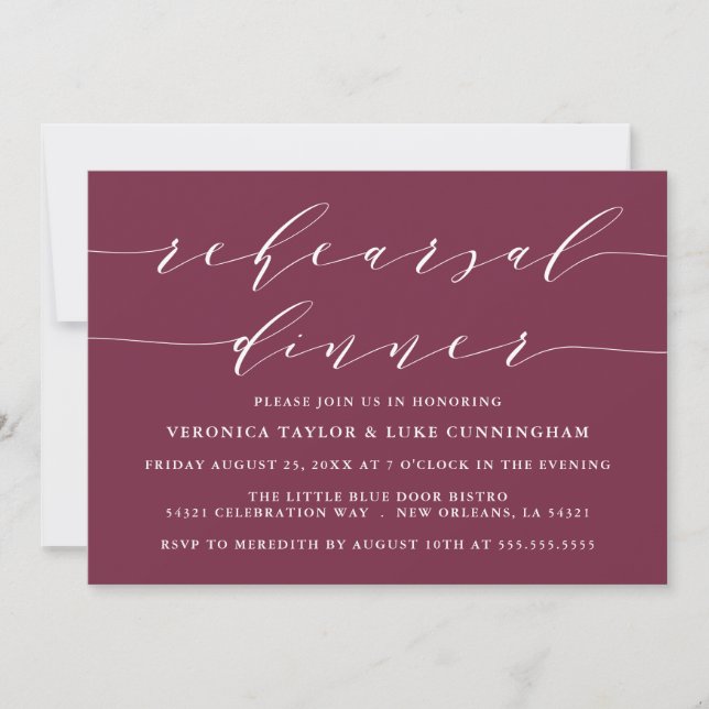 INVITATION SCRIPT MODERNE SIMPLE | RÉPÉTITION DÎNER INVITATIO (Devant)