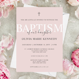 Invitation Script moderne simple Rose Dusty Baptême pour fill