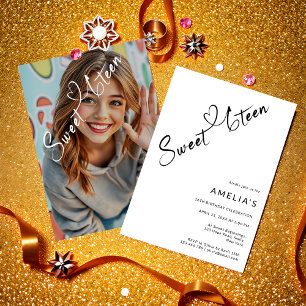 Invitation Script moderne Sweet sixteen de coeur 16e annivers