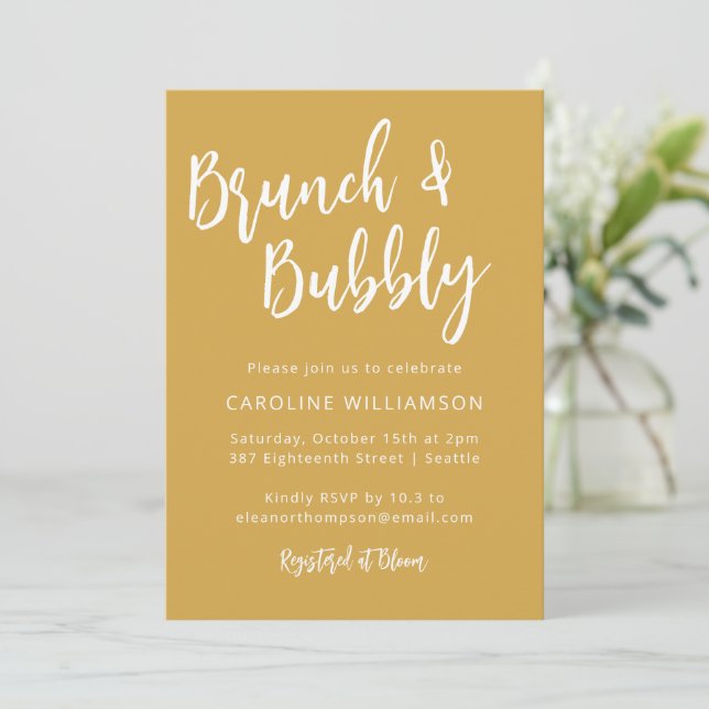 Invitation Script moderne tendance Brunch Bubbly Douche Jaune (Debout devant)