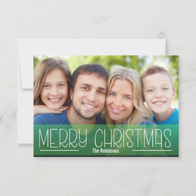 INVITATION SCRIPT MODERNE VACANCES PHOTO MERRY CHRISTMAS GREE (Devant)