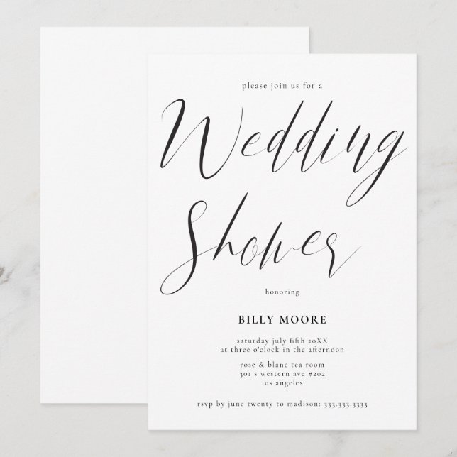 Invitation Script moderne Wedding shower neutre genre (Devant / Derrière)