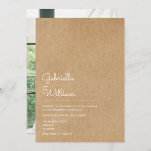 Invitation Script naturel Rustique Mariage photo Kraft