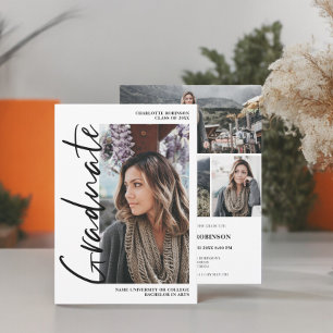 Invitation Script noir blanc diplômé photo graduation