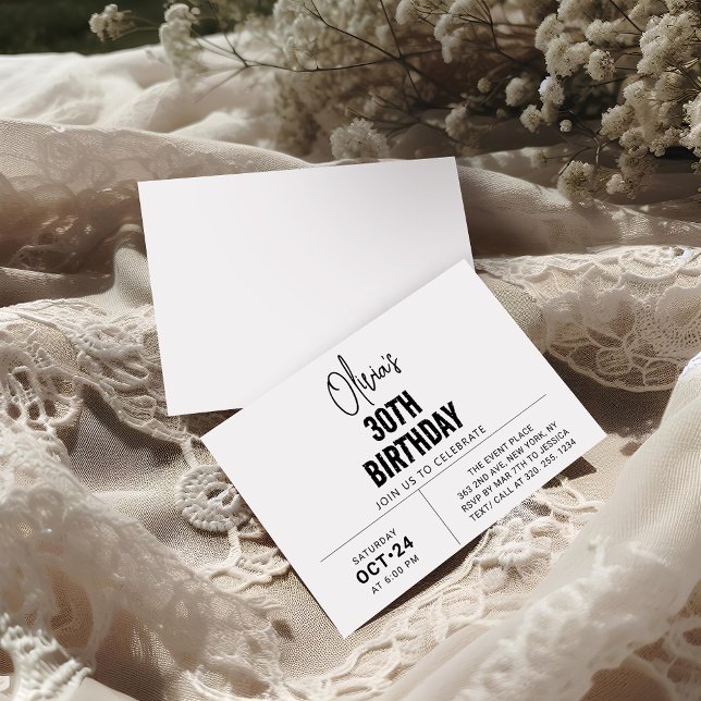 Invitation Script noir chic 30e anniversaire élégant et moder (Créateur téléchargé)