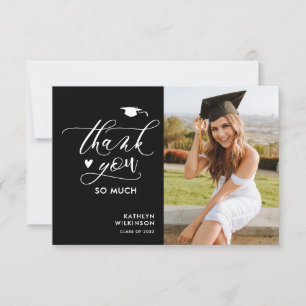 Invitation Script noir élégant Merci simple Graduation