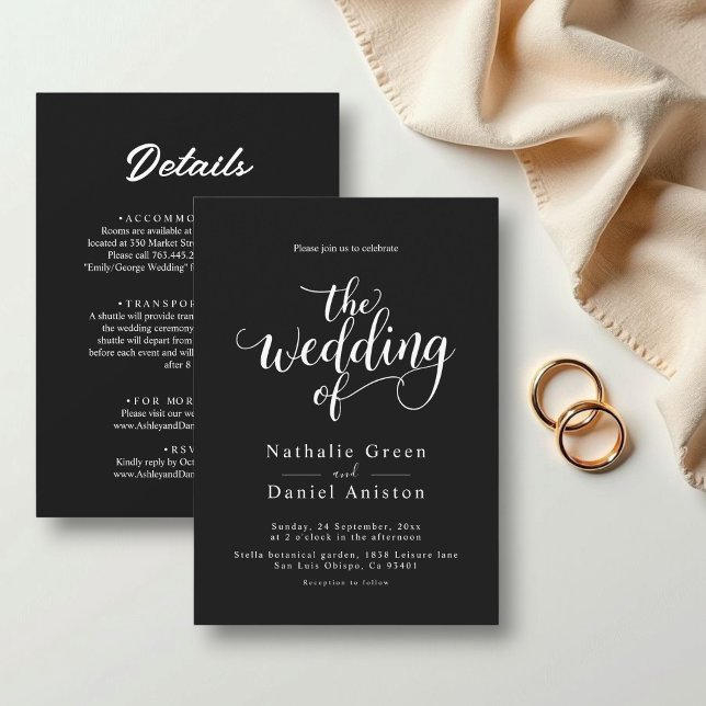 Invitation Script noir et blanc délicat Mariage simple (Créateur téléchargé)