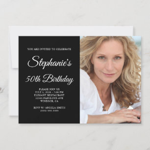 Invitation Script noir et blanc photo 50e anniversaire