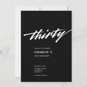 Invitation Script noir minimal moderne 30e anniversaire