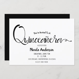 Invitation Script noir Moderne Minimal Quinceañera Quince 15