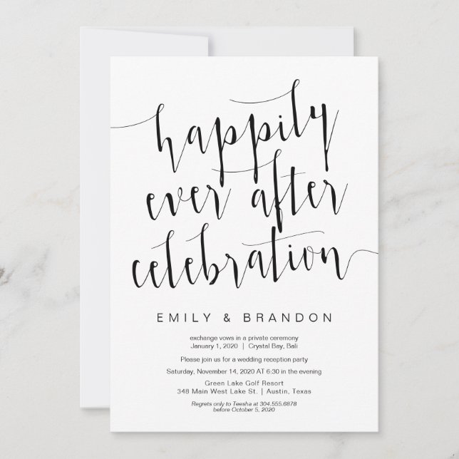 Invitation Script noir moderne modifiable, Elopement Mariage (Devant)