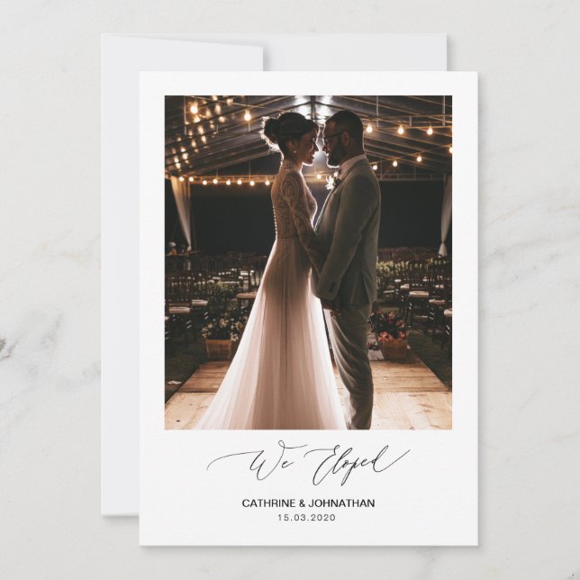 Invitation Script noir romantique, Elopement Mariage (Devant)