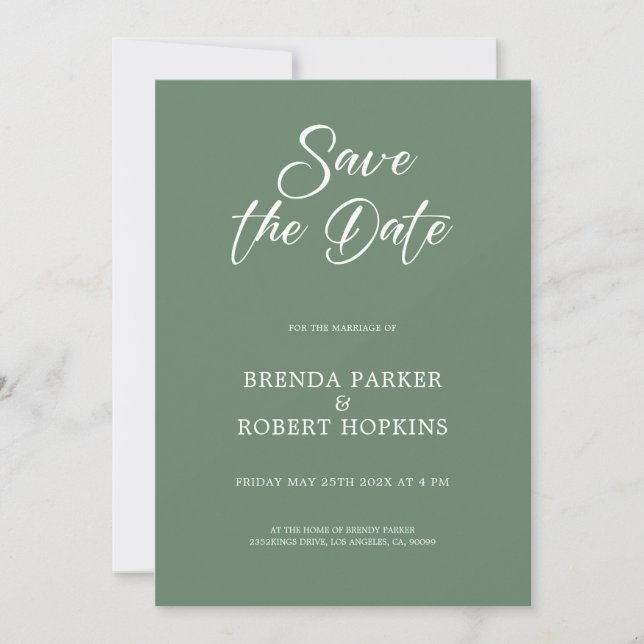 Invitation Script Noir Sur Mariage Vert Vert Enregistrer La D (Devant)