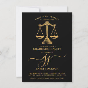 Invitation Script Or École de Droit Photo Noir Diplômé