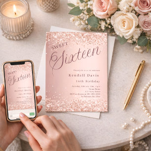 Invitation Script or rose moderne Sweet 16