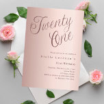 Invitation Script or rose simple 21e anniversaire<br><div class="desc">Une invitation design et moderne pour une fête de 21e anniversaire. arrière - plan rose dégradé d'or et le mot Vingt et un écrit avec d'élégantes grandes lettres de script en or rose foncé. Personnalisez et ajoutez un nom et des détails du parti.</div>