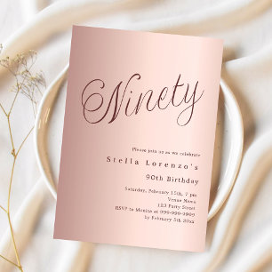 Invitation Script or rose simple 90e anniversaire