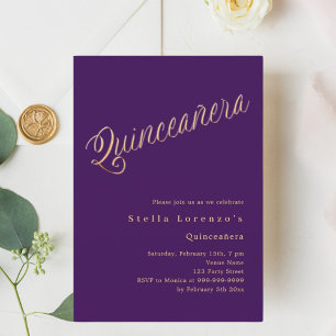 Invitation Script or violet élégant Quinceanera