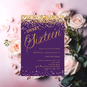 Invitation Script or violet élégant Sweet 16