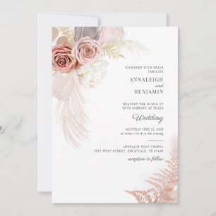Invitation Script Pampas Mariage de palmiers séchés en laiton