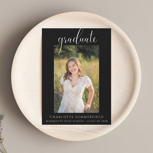 Invitation Script Photo Black White Graduation Party (Créateur téléchargé)