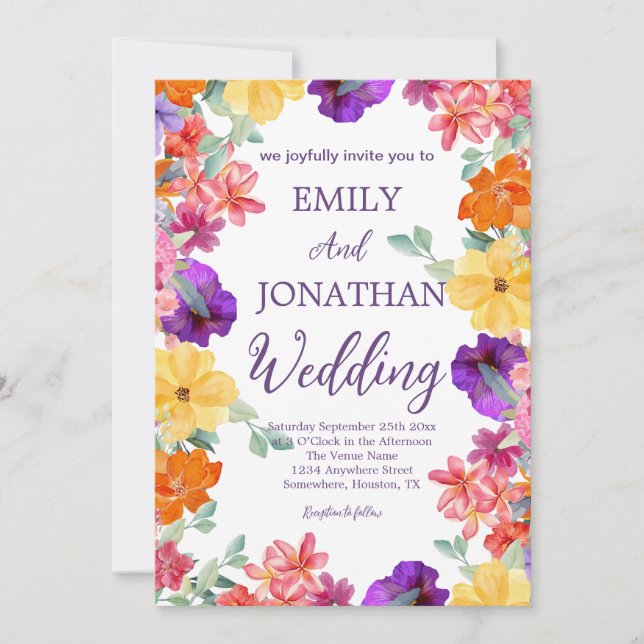 Invitation script photo de fleurs sauvages de jardin peintes  (Devant)