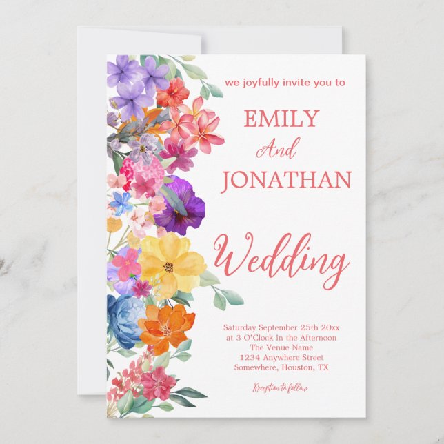 Invitation script photo de fleurs sauvages de jardin peintes  (Devant)