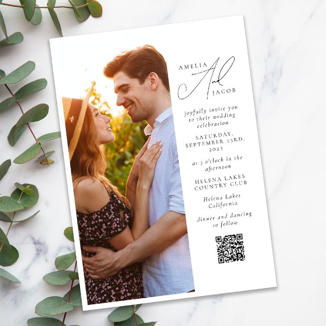 Invitation Script photo moderne QR Code Mariage (Créateur téléchargé)