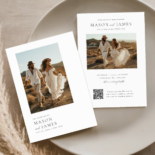 Invitation Script photo rustique Qr Code minimaliste Mariage