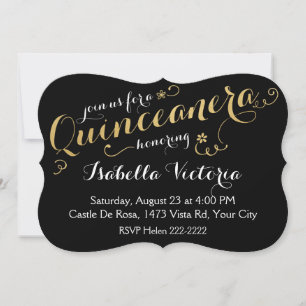 Invitation Script Quinceañera noir et or
