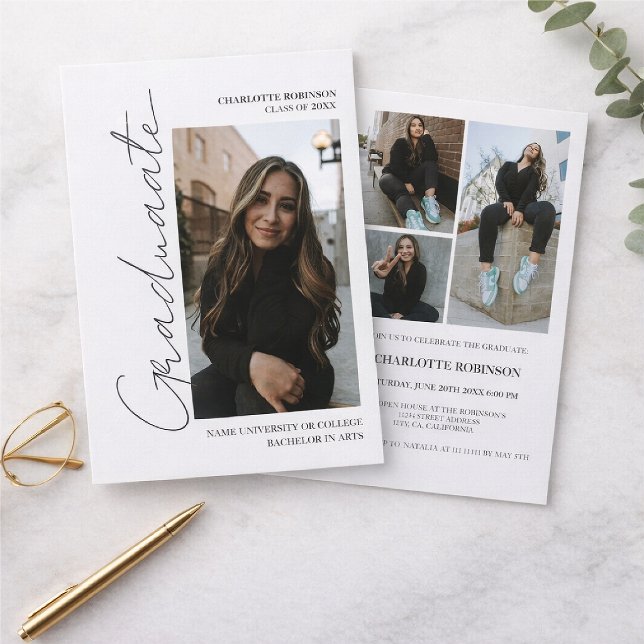 Invitation Script rétro gris diplômé photo de remise de diplô (Créateur téléchargé)