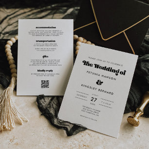 Invitation Script rétro vintage tout en un Mariage