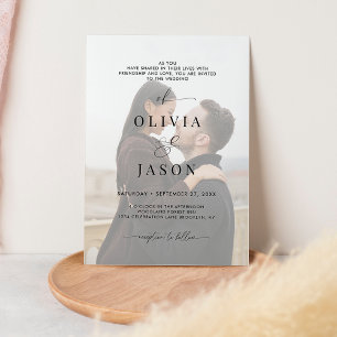 Invitation Script romantique moderne Mariage photo noir blanc