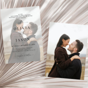 Invitation Script romantique moderne noir blanc 2 Mariage pho