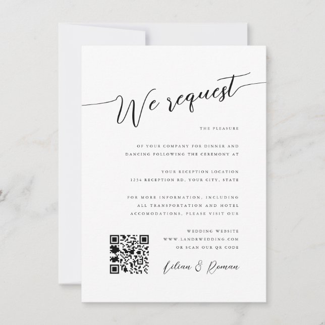 Invitation Script romantique Noir & Blanc Mariage Réception (Devant)