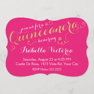 Invitation Script rose et or Quinceanera