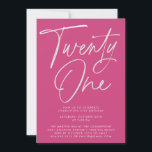 Invitation Script rose moderne minimaliste 21e anniversaire<br><div class="desc">Script moderne minimaliste 21e anniversaire Invitation à la fête de Magenta - Un design simple et moderne avec script de calligraphie moderne en noir et blanc. Notre modèle de haute qualité facilite la personnalisation de votre invitation.</div>
