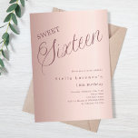 Invitation Script rose or élégant Sweet 16<br><div class="desc">Une invitation Sweet 16 moderne. arrière - plan en or rose et le mot Seize écrit avec de grandes lettres. Personnalisez et ajoutez un nom et des détails du parti.</div>
