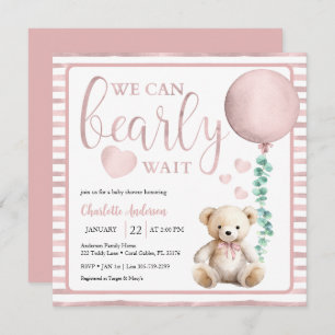 Invitation Script rose Teddy Bear Baby shower d'attente