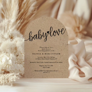 Invitation Script rustique bébé amour Baby shower Kraft Arché
