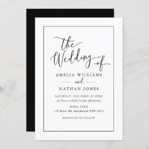 Invitation Script rustique Mariage noir blanc
