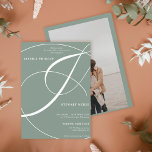Invitation Script sage green photo calligraphy wedding<br><div class="desc">Chic and elegant sage green and white calligraphy wedding invitation with and flourish ampersand ,  add your photo. With a beautiful brush calligraphy script.</div>