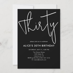 Invitation Script Signature Trente Anniversaire Noir