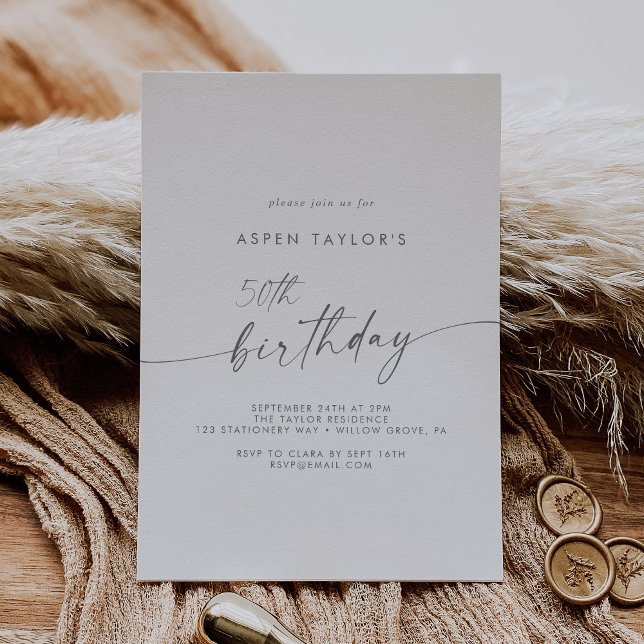 Invitation Script Silver moderne 50e anniversaire (Modern Silver Script 50th Birthday Invitation)