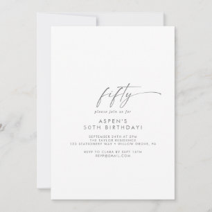 Invitation Script Silver moderne 50e fête d'anniversaire