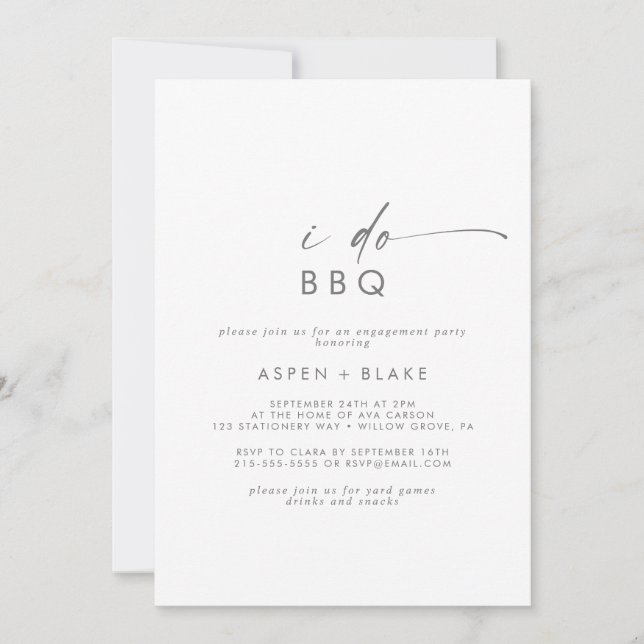 Invitation Script Silver moderne Je fais BBQ Engagement Party (Devant)