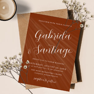 Invitation Script simple Burange Orange et Mariage blanc